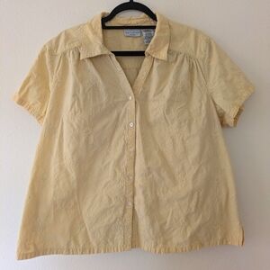 Vintage White Stag 100% Cotton Pale Yellow Floral Embroidered Button Top sz 2X